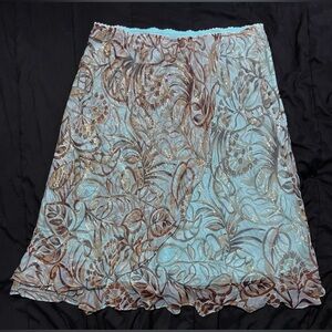 Bob Mackie Studio Blue and Brown Silk Midi Skirt
